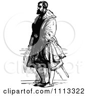 Clipart Vintage Black And White Standing Medieval Man Royalty Free Vector Illustration