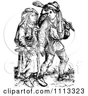 Clipart Vintage Black And White Medieval Peasants Royalty Free Vector Illustration