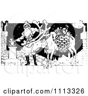 Poster, Art Print Of Vintage Black And White Santa And Reindeer On A Roof