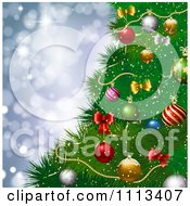Poster, Art Print Of Christmas Tree With Colorful Baubles Over Bokeh Lights