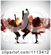 Poster, Art Print Of Silhouetted Dancers Against Abstract Floating Shards On Gray
