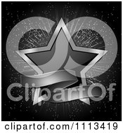 Clipart Black And Silver Star With A Ribbon Banner Royalty Free Vector Illustration by elaineitalia