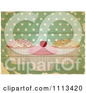 Poster, Art Print Of Retro Cupcakes Over Green Wood Planks With Polka Dots