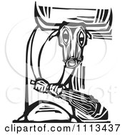 Clipart Minotaur Holding A Club Black And White Woodcut Royalty Free Vector Illustration