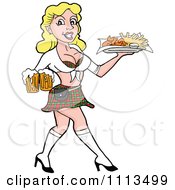 Sexy Blond Breastaurant Waitress In A Skirt Carrying Beer And Fries