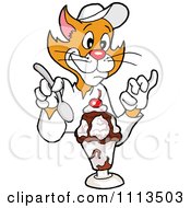 Clipart Ginger Cat Eating An Ice Cream Sundae Royalty Free Vector Illustration by LaffToon