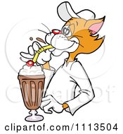 Clipart Ginger Cat Drinking A Chocolate Milkshake Royalty Free Vector Illustration by LaffToon