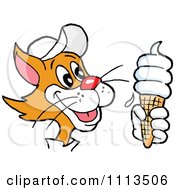 Poster, Art Print Of Ginger Cat Holding A Vanilla Waffle Ice Cream Cone