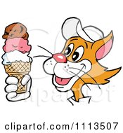 Clipart Ginger Cat Holding A Triple Scoop Ice Cream Cone Royalty Free Vector Illustration by LaffToon