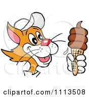 Clipart Ginger Cat Holding A Chocolate Waffle Ice Cream Cone Royalty Free Vector Illustration by LaffToon