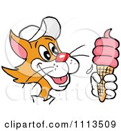 Ginger Cat Holding A Strawberry Waffle Ice Cream Cone