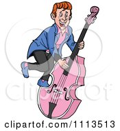 Poster, Art Print Of Retro Rockabilly Musician Man Playing A Pink Bass