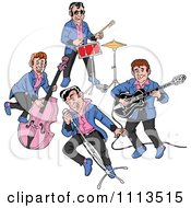 Retro Rockabilly Music Band Singing And Playing The Bass Drums And Guitar
