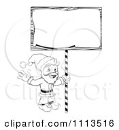 Outlined Santa Waving And Holding Up A Christmas Sign