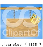 Clipart 3d Wooden Shingle Sign With A Crown Over A Blue Sky Royalty Free Vector Illustration