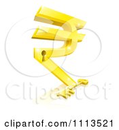 3d Gold Rupee Symbol Lock And Skeleton Key With A Reflection