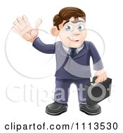 Clipart Friendly Businessman Waving And Carrying A Briefcase Royalty Free Vector Illustration by AtStockIllustration