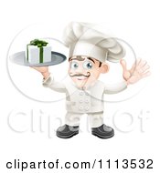 Poster, Art Print Of Happy Chef Holding A Gift Box On A Platter