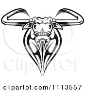 Clipart Black And White Tribal Texas Longhorn Steer Bull 1 Royalty Free Vector Illustration