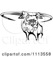 Clipart Black And White Tribal Texas Longhorn Steer Bull 2 Royalty Free Vector Illustration