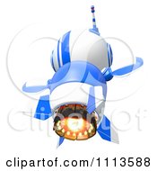 Poster, Art Print Of 3d Blueberry Rocket Robot Flying From Behind