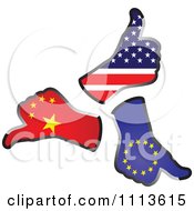 Poster, Art Print Of American European And Chinese Thumb Up Hand Flags