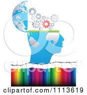 Clipart Profiled Head Globe Open With Gears Over Colors Royalty Free Vector Illustration by Andrei Marincas