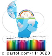 Poster, Art Print Of Profiled Head Globe Open With A Sunny Rainbow Over Colors