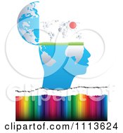 Clipart Profiled Head Globe Open With A Map Over Colors Royalty Free Vector Illustration