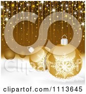 Poster, Art Print Of Golden Christmas Background With 3d Baubles In Snow And Streaks