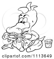 Poster, Art Print Of Outlined Crocodile Brushing His Teeth