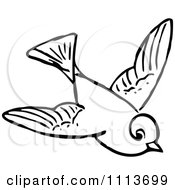 Clipart Vintage Black And White Flying Bird Royalty Free Vector Illustration