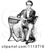 Vintage Black And White Victorian School Boy Writing At A Desk