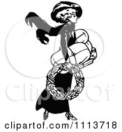 Clipart Vintage Black And White Lady Carring A Wreath And Shopping Packages Royalty Free Vector Illustration