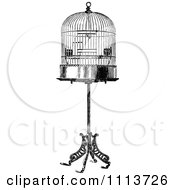 Clipart Vintage Black And White Antique Bird Cage On A Stand Royalty Free Vector Illustration