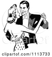 Clipart Retro Black And White Couple Dancing Together Royalty Free Vector Illustration