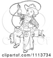 Poster, Art Print Of Vintage Black And White Cowboy Kid Swinging A Lariat