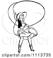 Clipart Retro Black And White Cowgirl Swining A Lariat Royalty Free Vector Illustration by Prawny Vintage
