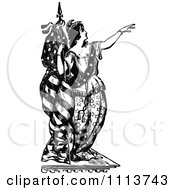 Vintage Black And White Lady Liberty Leaning Against A Flag And Pointing