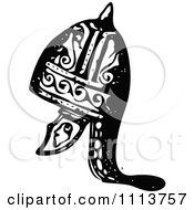 Clipart Vintage Black And White Ancient Armour Helmet 16 Royalty Free Vector Illustration