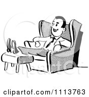 Clipart Retro Black And White Husband Or Father Relaxing In A Chair Royalty Free Vector Illustration
