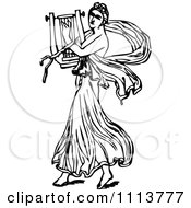 Vintage Black And White Ancient Musican Playing A Harp 2