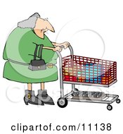 Gray Haired Woman Pushing A Shopping Cart In A Grocery Store Clipart Picture