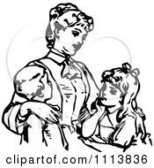 Clipart Vintage Black And White Mother And Children Royalty Free Vector Illustration