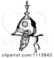 Clipart Vintage Black And White Ancient Armour Helmet 14 Royalty Free Vector Illustration