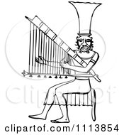 Vintage Black And White Ancient Egyptian Harp Musician