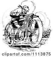 Poster, Art Print Of Vintage Black And White Man Racing A Motorcycle