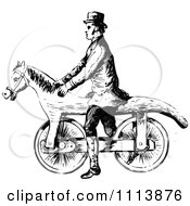 Poster, Art Print Of Vintage Black And White Man On A Horse Bicycle