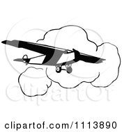 Clipart Vintage Black And White Airplane And Clouds Royalty Free Vector Illustration