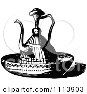 Vintage Black And White Oriental Ewer In A Basin